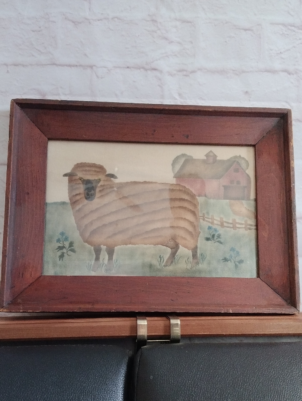 Rustic Brown Framed Sheep Watercolor Wall Art